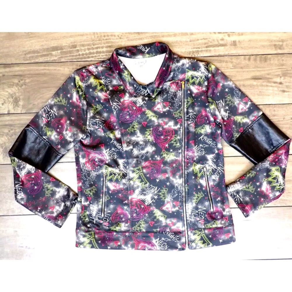 Disney Girls Moto Jacket D Signed Zip Knights of Neon Multicolor Size L 14-16